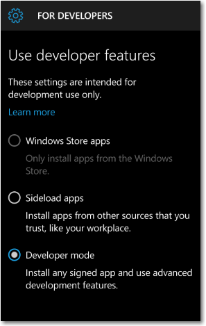 Windows phone developer mode on